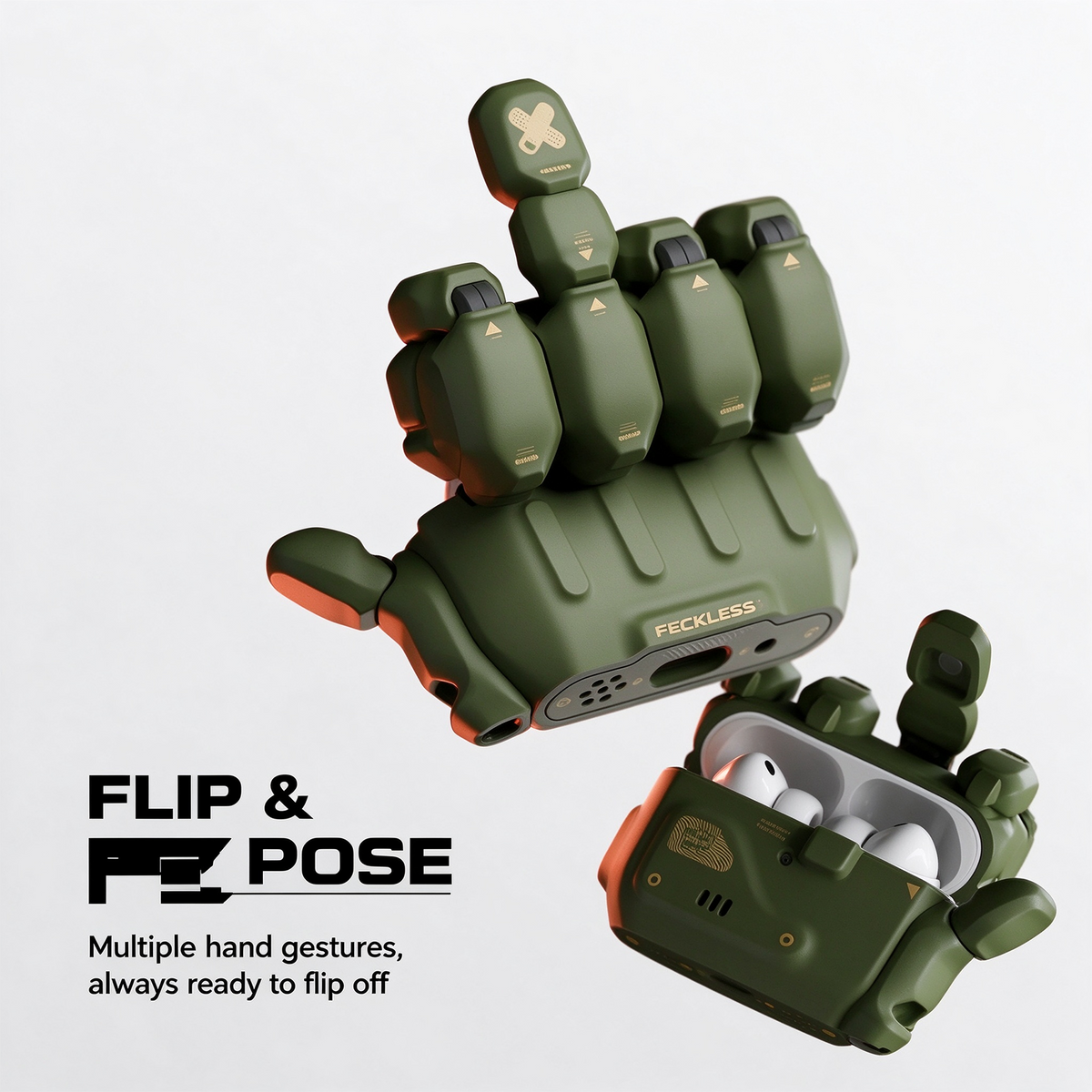 Mecha Hand "Flip Off" AirPods Case