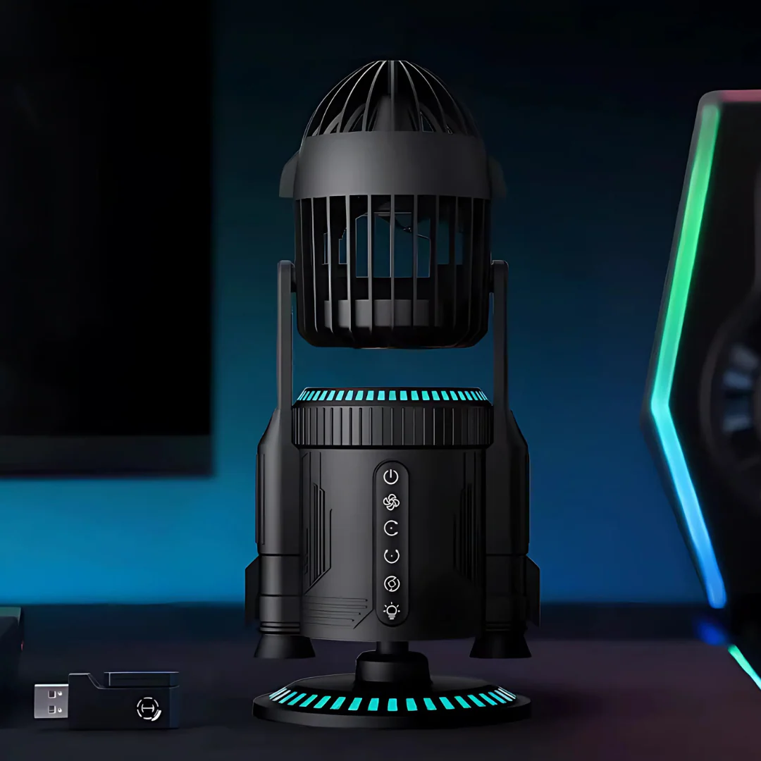 Multifunctional Creative RGB Colorful Mute Rocket Desktop Fan Ornaments